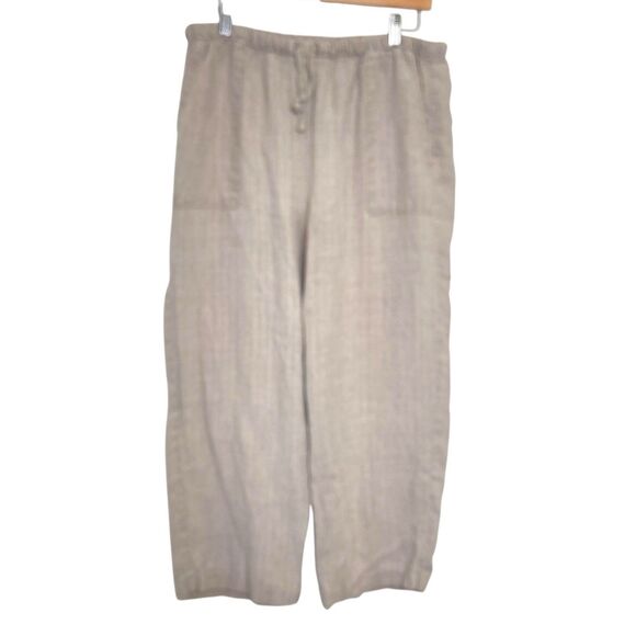 EILEEN FISHER Tan Beige Linen Straight Wide Leg Casual Capris Pants Size M - Picture 1 of 11